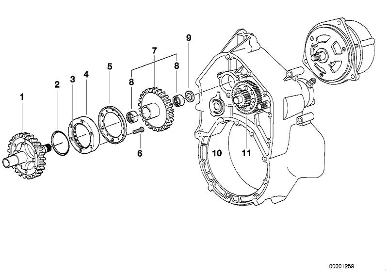 Vrijloop startmotor  /  secundaire as