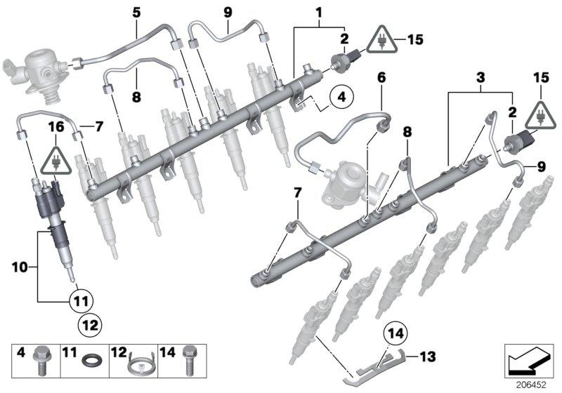 Hogedrukrail / injector / leiding