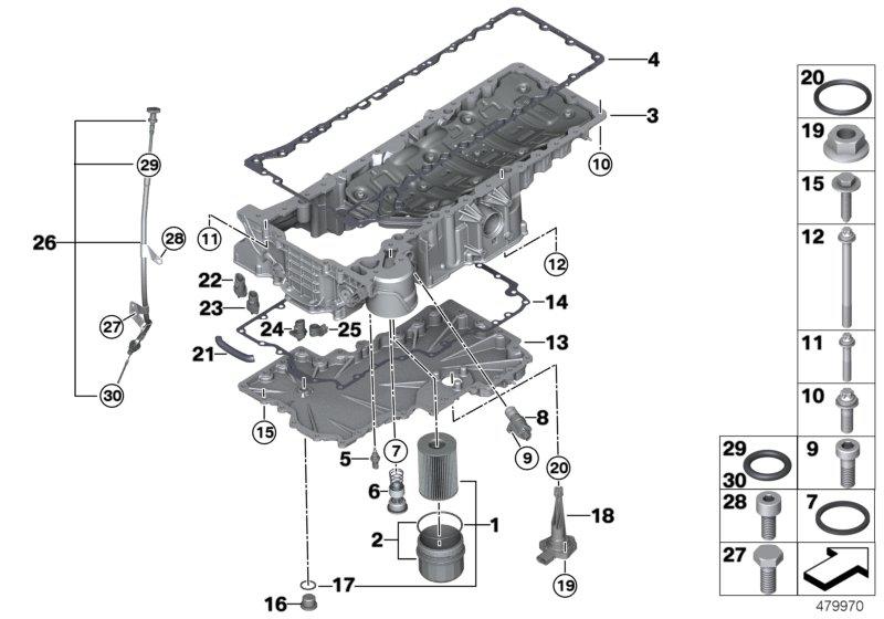 Oliecarter/oliefilter/oliepeilsysteem